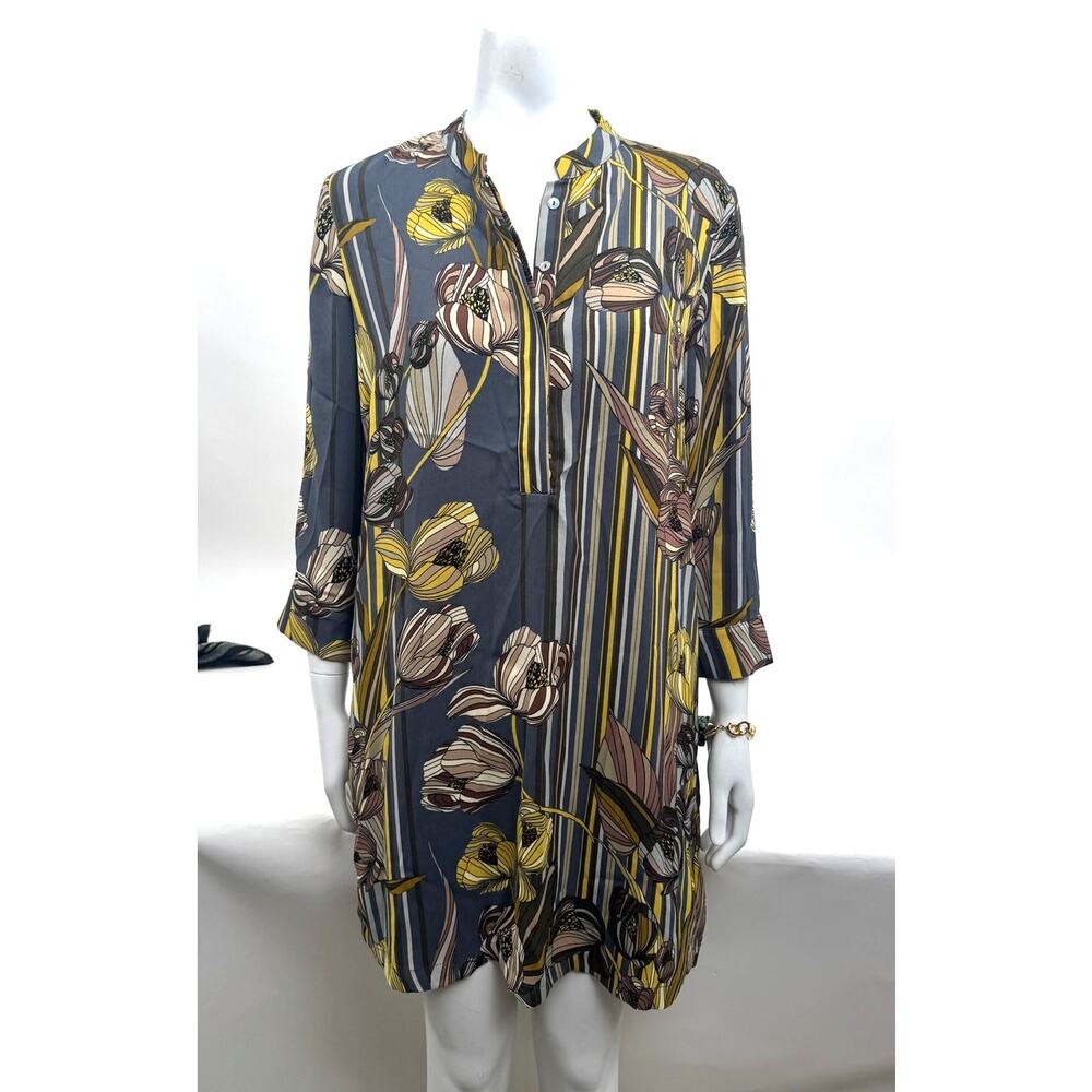 NetWork Women's Leaf Motif 3/4 Sleeve Hidden Button Front Dress Size 38
